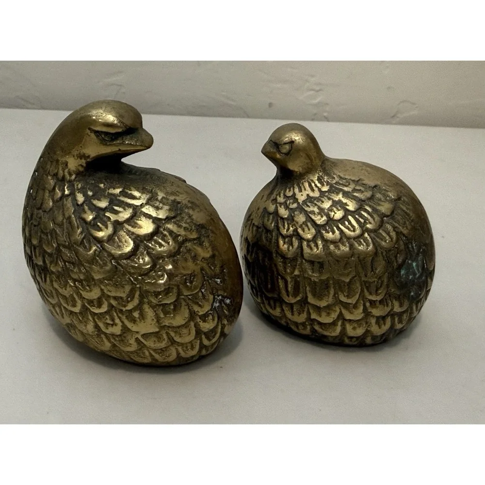 Vintage Lot Of 2 Solid Brass Birds quail/pheasant figurines Textured Pair